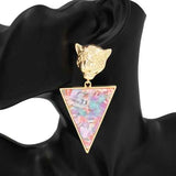 Fashion Tiger Head Triangle Drop Earrings #KE1152 - Multiple Colors (PC)