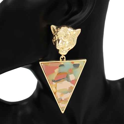 Fashion Tiger Head Triangle Drop Earrings #KE1152 - Multiple Colors (PC)