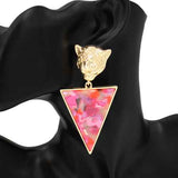 Fashion Tiger Head Triangle Drop Earrings #KE1152 - Multiple Colors (PC)