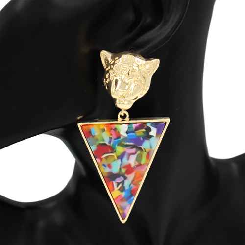 Fashion Tiger Head Triangle Drop Earrings #KE1152 - Multiple Colors (PC)