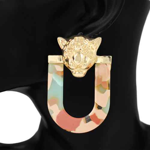 Fashion Tiger Head Statement Earrings #KE1156 - Multiple Colors (PC)