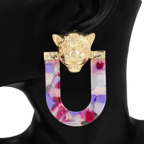 Fashion Tiger Head Statement Earrings #KE1156 - Multiple Colors (PC)