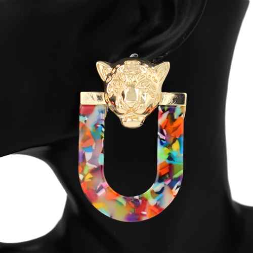 Fashion Tiger Head Statement Earrings #KE1156 - Multiple Colors (PC)