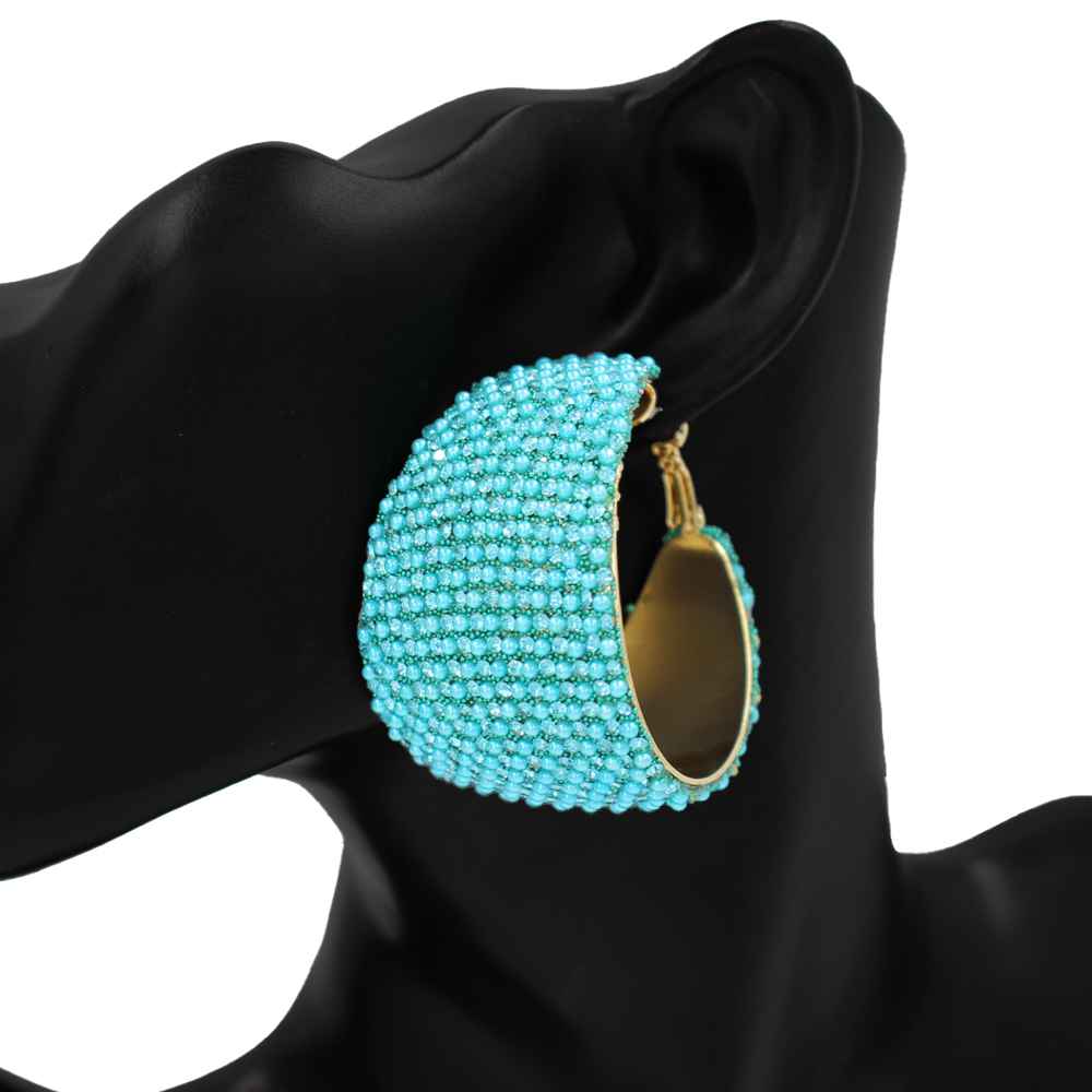 Fashion Wide Stone Hoop Earrings #KE1179 - Multiple Colors (PC)