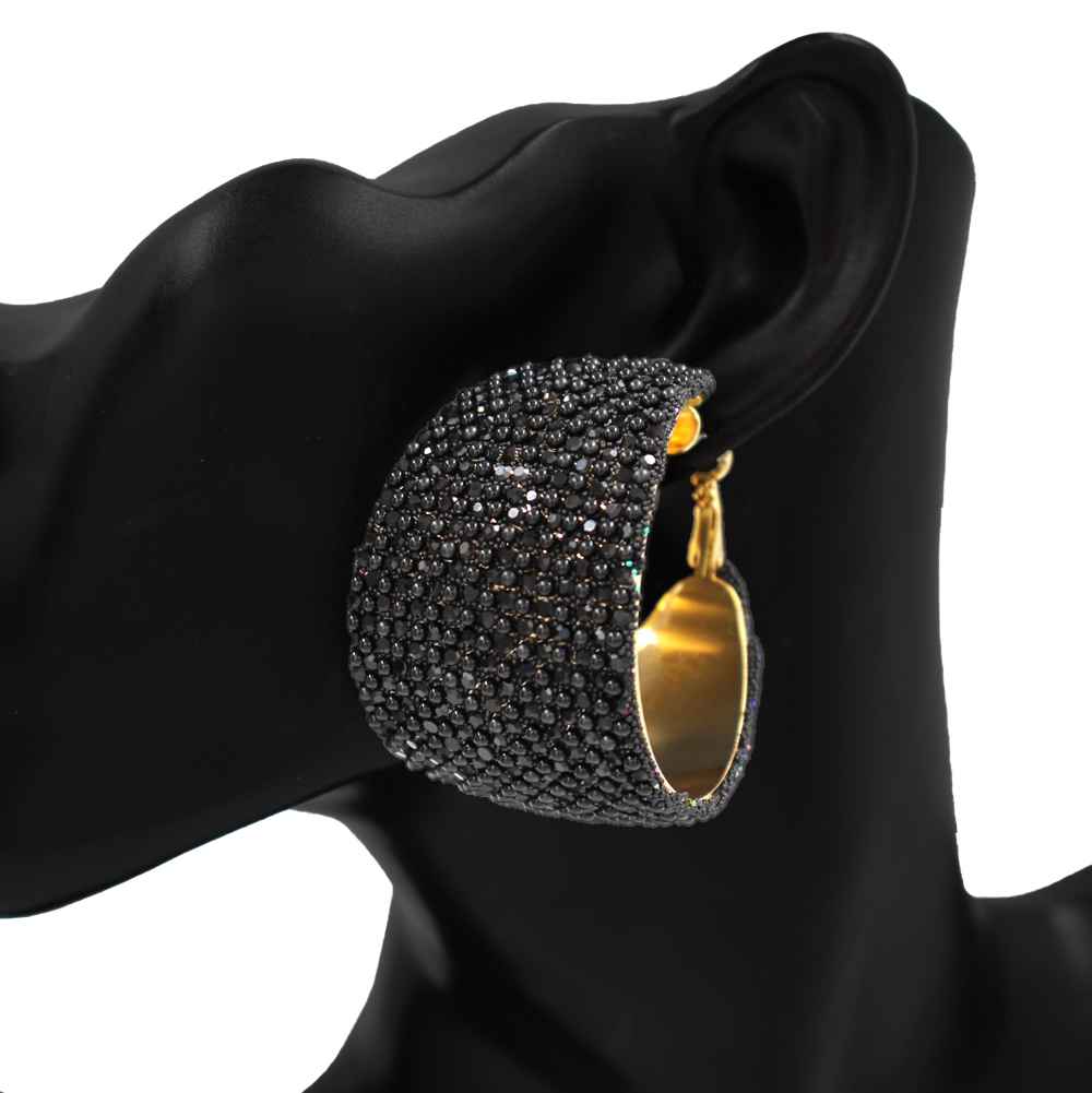 Fashion Wide Stone Hoop Earrings #KE1179 - Multiple Colors (PC)