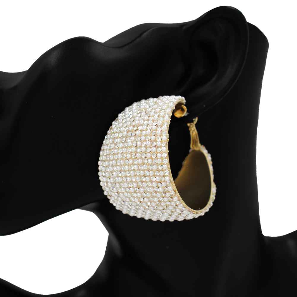 Fashion Wide Stone Hoop Earrings #KE1179 - Multiple Colors (PC)