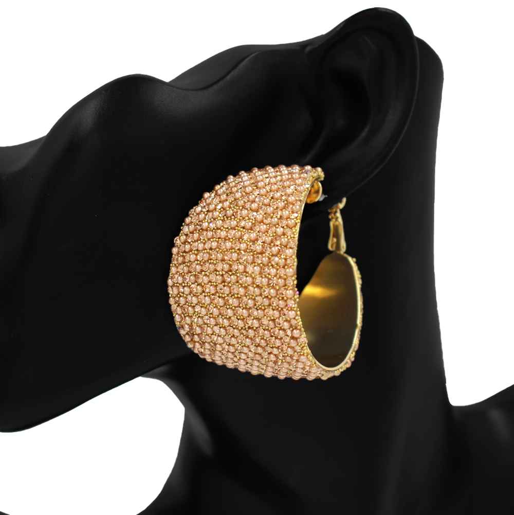 Fashion Wide Stone Hoop Earrings #KE1179 - Multiple Colors (PC)