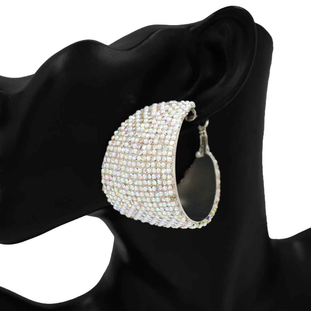 Fashion Wide Stone Hoop Earrings #KE1179 - Multiple Colors (PC)