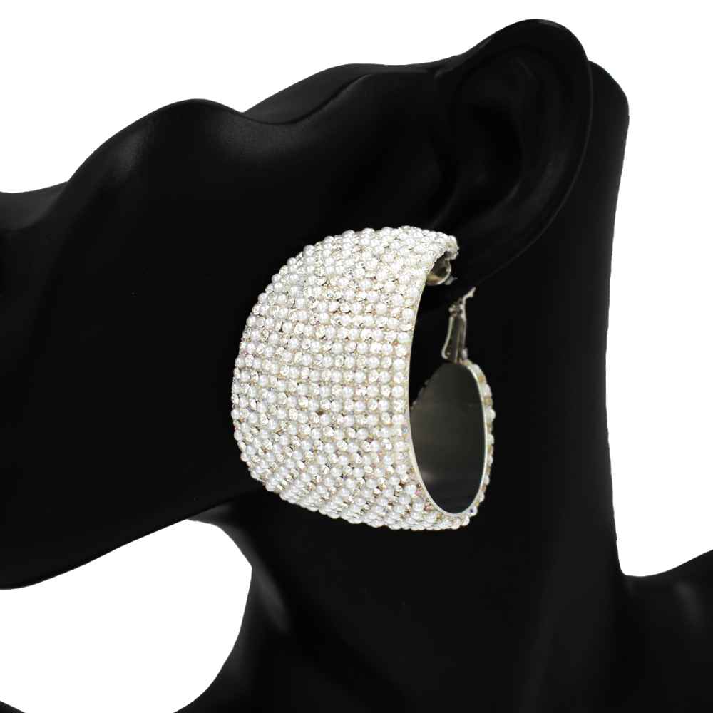 Fashion Wide Stone Hoop Earrings #KE1179 - Multiple Colors (PC)
