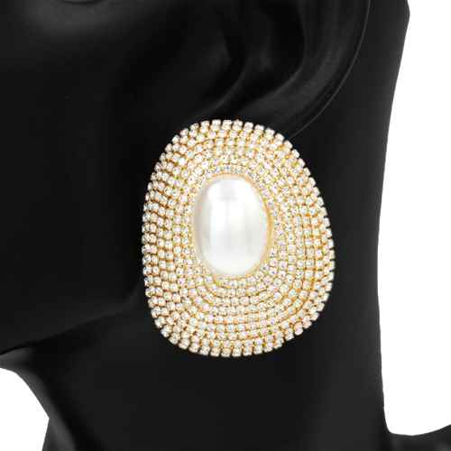 Fashion Oval Pearl Earrings #KE1184GDCLR Gold (PC)