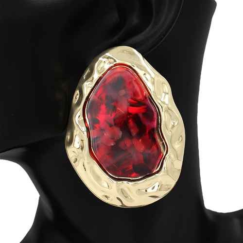 Fashion Hammered Statement Earrings W/Stone #KE1222 - Multiple Colors (PC)