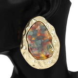 Fashion Hammered Statement Earrings W/Stone #KE1222 - Multiple Colors (PC)