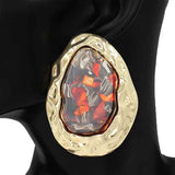 Fashion Hammered Statement Earrings W/Stone #KE1222 - Multiple Colors (PC)