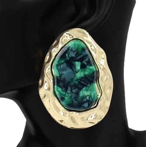 Fashion Hammered Statement Earrings W/Stone #KE1222 - Multiple Colors (PC)