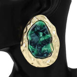 Fashion Hammered Statement Earrings W/Stone #KE1222 - Multiple Colors (PC)