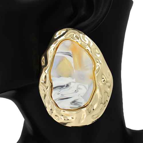Fashion Hammered Statement Earrings W/Stone #KE1222 - Multiple Colors (PC)