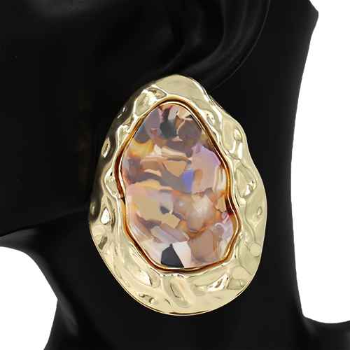 Fashion Hammered Statement Earrings W/Stone #KE1222 - Multiple Colors (PC)