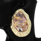 Fashion Hammered Statement Earrings W/Stone #KE1222 - Multiple Colors (PC)