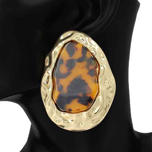 Fashion Hammered Statement Earrings W/Stone #KE1222 - Multiple Colors (PC)