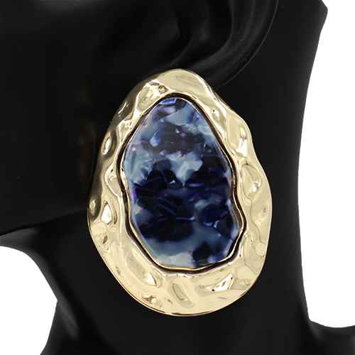 Fashion Hammered Statement Earrings W/Stone #KE1222 - Multiple Colors (PC)