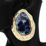 Fashion Hammered Statement Earrings W/Stone #KE1222 - Multiple Colors (PC)