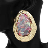 Fashion Hammered Statement Earrings W/Stone #KE1222 - Multiple Colors (PC)