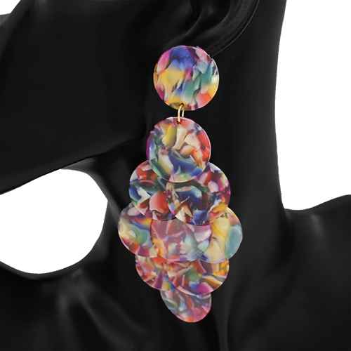 Fashion Disc Statement Drop Earrings #KE1255 - Multiple Colors (PC)