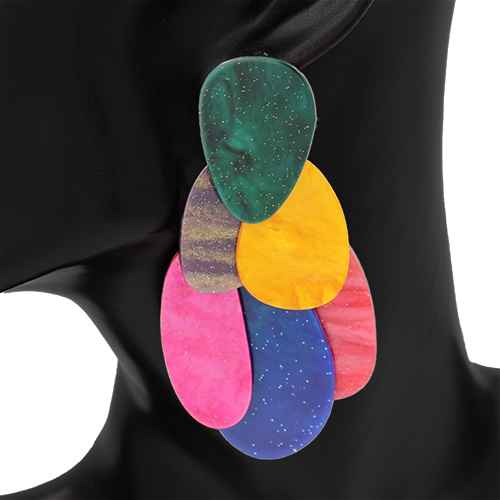 Fashion Layered Petal Dangle Earrings #KE1293 - Multiple Colors (PC)