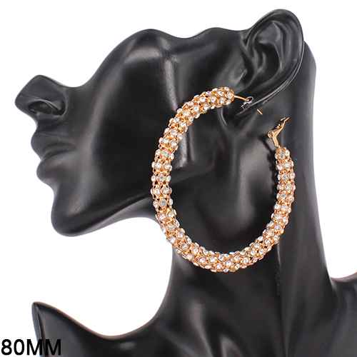 Fashion Large Rhinestone Hoop Earrings #KE2339-80GDCLR - Gold (PC)