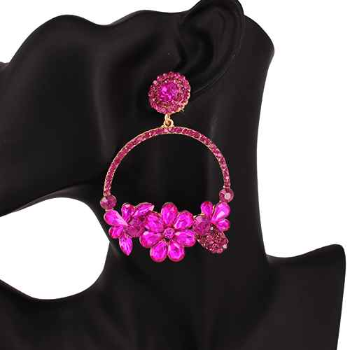 Fashion Rhinestone Flower Hoop Earrings #KE2438GDFSH - Fuchsia (PC)