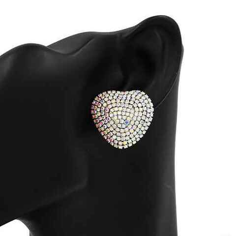 Fashion Small Rhinestone Heart Earrings #KE2507RDAB Silver (PC)