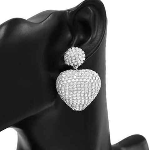Fashion Rhinestone Heart Earrings #KE2545RDCLR Silver (PC)
