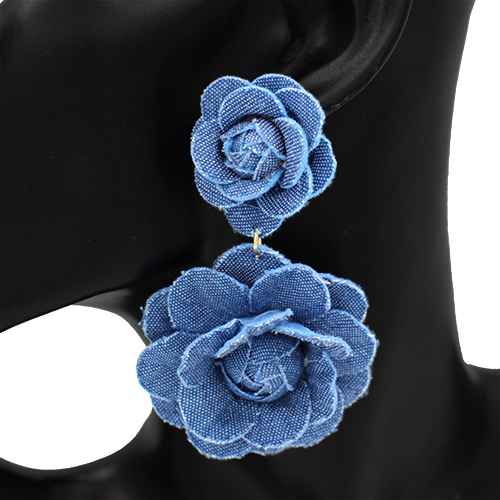 Fashion Denim Double Flower Drop Earrings #KE2796 - Multiple Colors (PC)