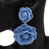 Fashion Denim Double Flower Drop Earrings #KE2796 - Multiple Colors (PC)