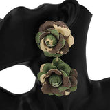 Fashion Denim Double Flower Drop Earrings #KE2796 - Multiple Colors (PC)