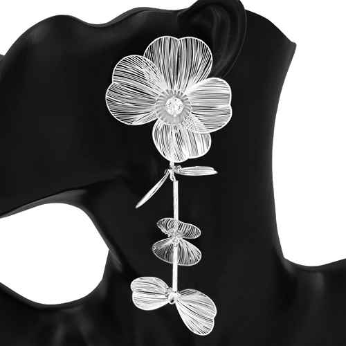 Fashion Flower Drop Earrings #KE2840RD Silver (PC)