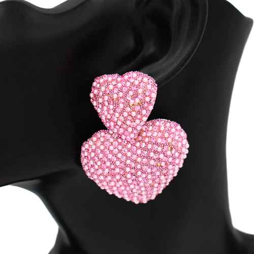 Fashion Rhinestone Double Heart Earrings #KE2901 - Multiple Colors (PC)