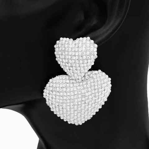 Fashion Rhinestone Double Heart Earrings #KE2901 - Multiple Colors (PC)