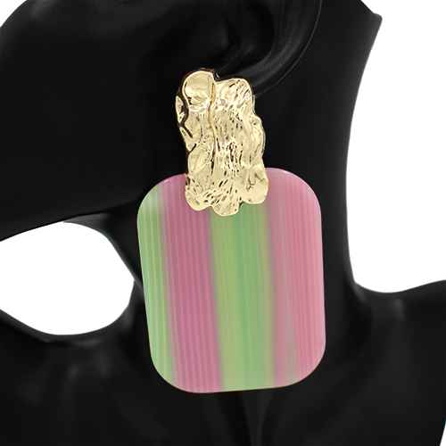 Fashion Large Rectangle Drop Earrings #KE2933 - Multiple Colors (PC)
