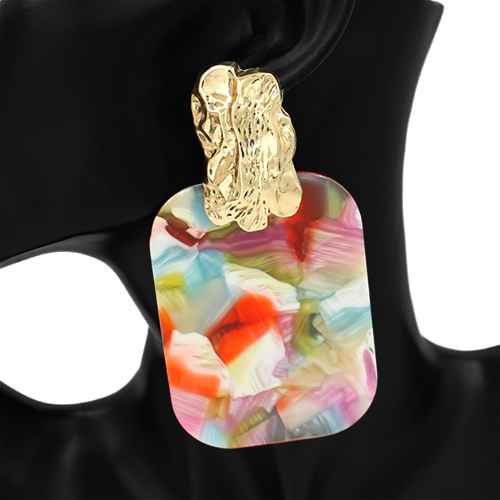 Fashion Large Rectangle Drop Earrings #KE2933 - Multiple Colors (PC)