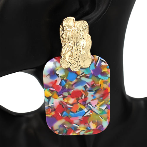 Fashion Rectangle Drop Earrings #KE2933 - Multiple Colors (PC)