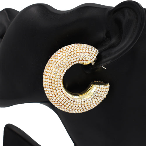 Fashion Gold Rhinestone Hoop Earring #KE2990GDCLR (PC)