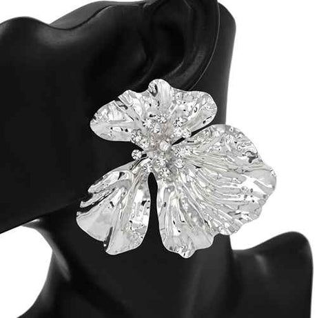 Fashion Flower Statement Earrings W/Stones #KE4448 - Multiple Colors (PC)