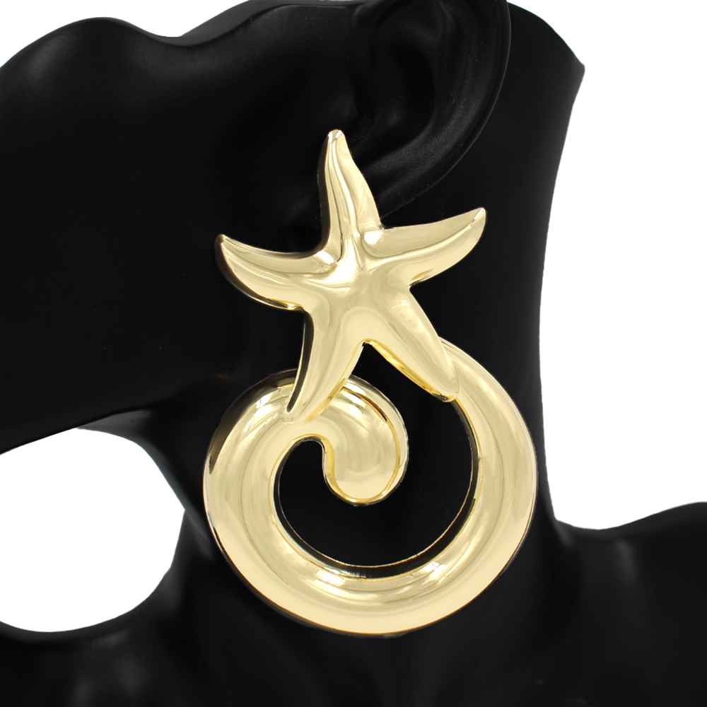 Fashion Gold Starfish Statement Earrings #KE4484GD (PC)