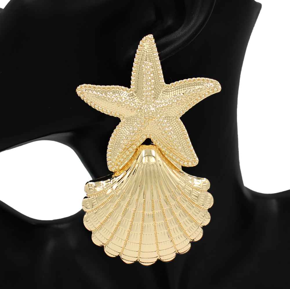 Fashion Gold Starfish & Shell Statement Earrings #KE4521GD (PC)