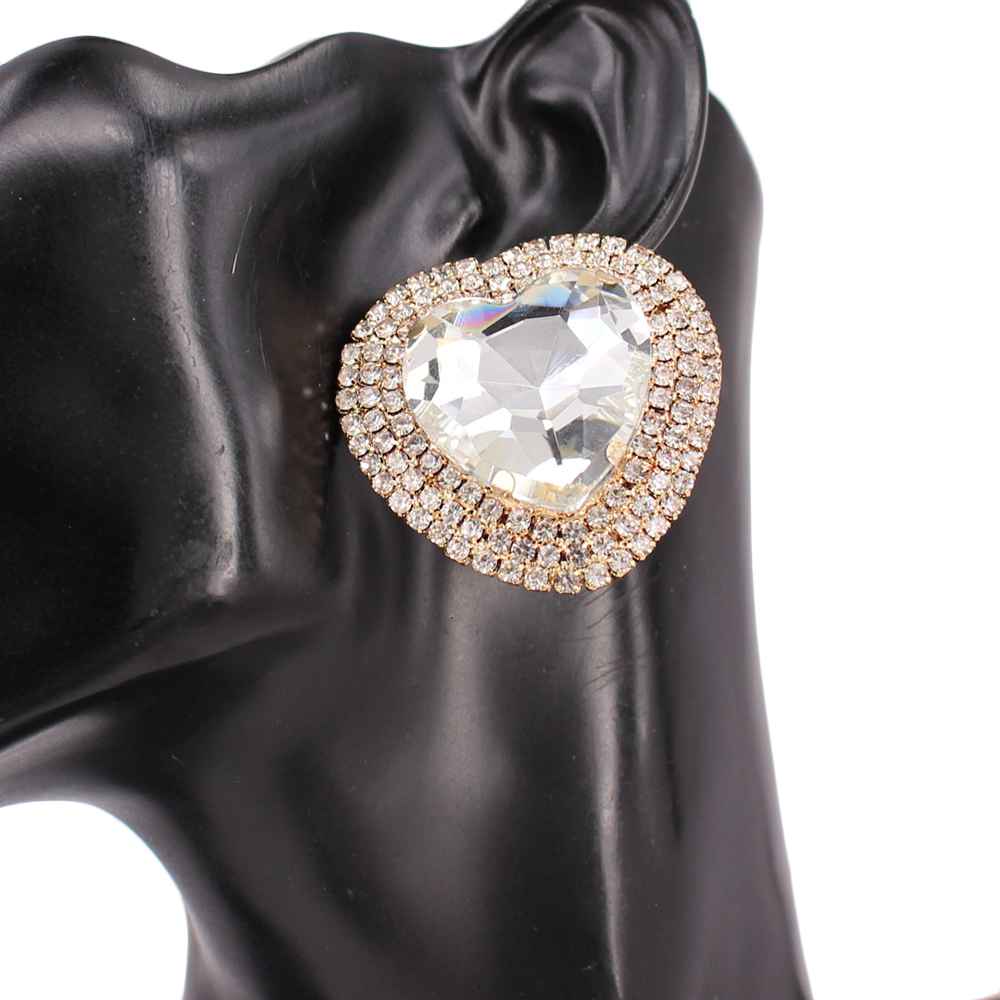 Fashion Large Heart Stone Earrings #KE8212 - Multiple Colors (PC)