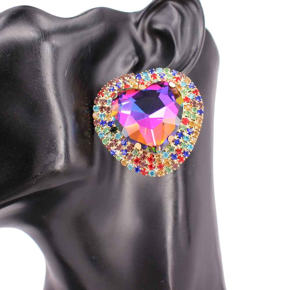 Fashion Large Heart Stone Earrings #KE8212 - Multiple Colors (PC)