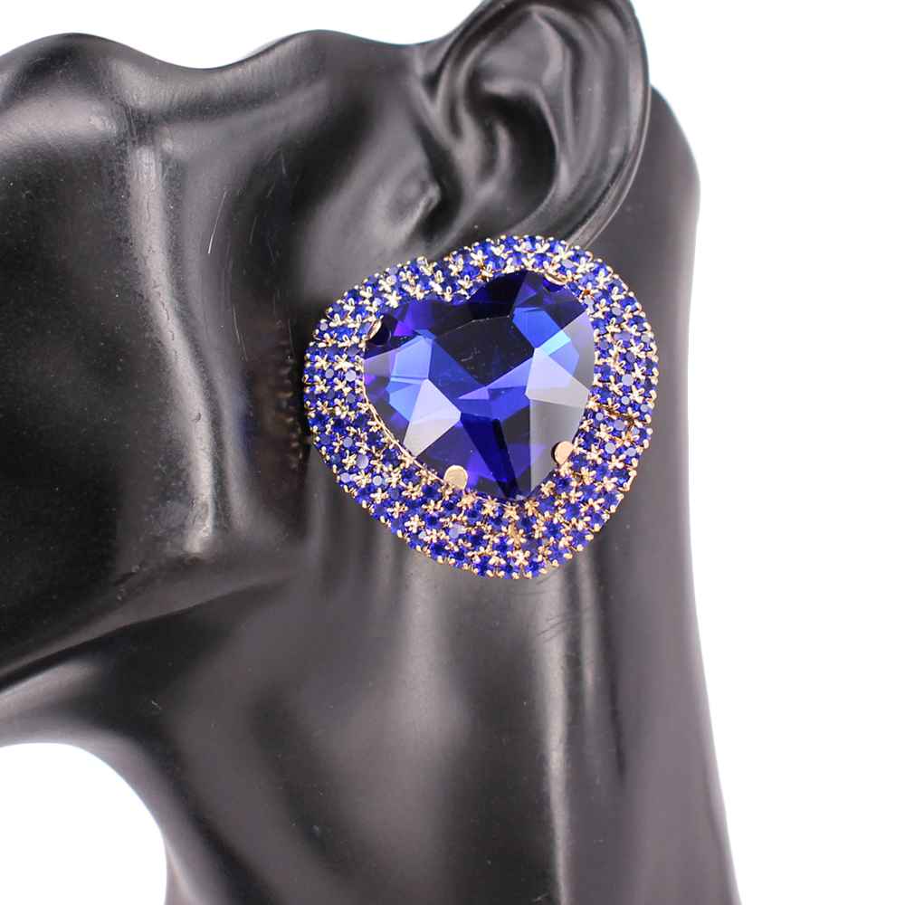 Fashion Large Heart Stone Earrings #KE8212 - Multiple Colors (PC)