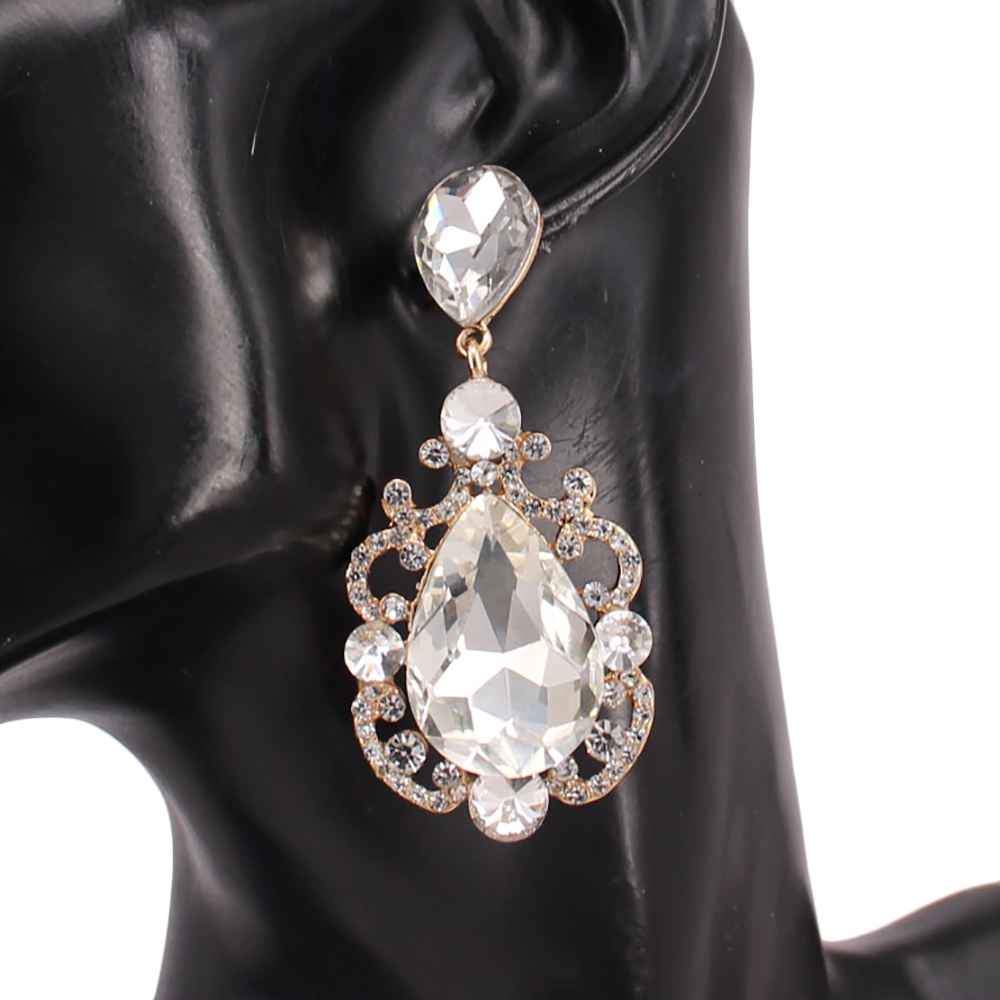 Fashion Teardrop Crystal Statement Earrings #KE8225 - Multiple Colors (PC)