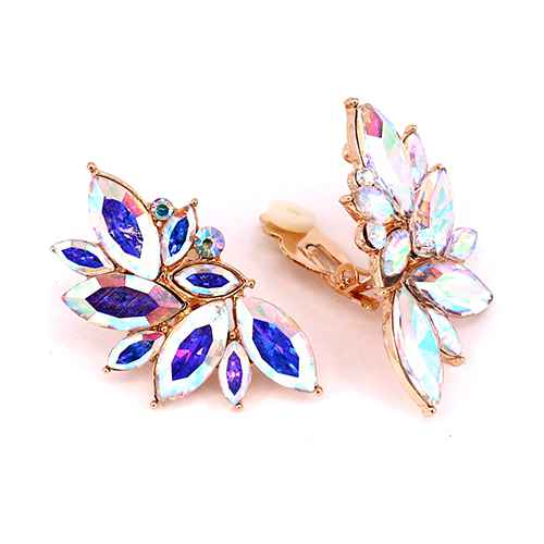 Fashion Crystal Cluster Clip-On Earrings #KE8228 - Multiple Colors (PC)